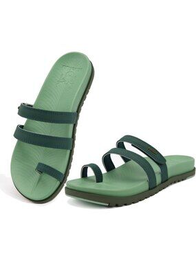 Women's Green Arch Support Sandals Comfort Plantar Summer Beach Flats Slides